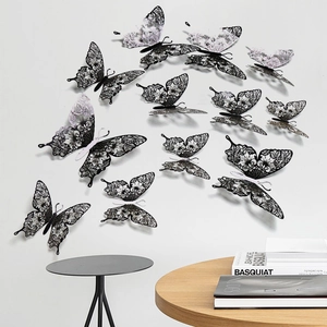3D hollow butterfly wall stickers in black and white for artistic home wall decor