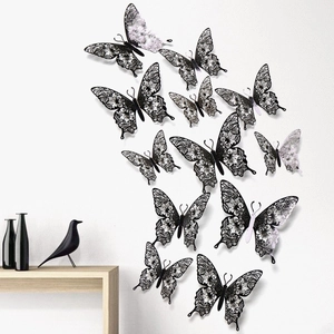 3D hollow butterfly wall stickers with intricate lace patterns in a modern home interior