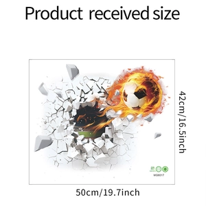 Detailed dimensions of MG6017 3D football wall decal showing width and height specifications