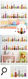 Détail des 26 lettres anglaises colorées et stickers muraux crayons de dessin animé pour enfants