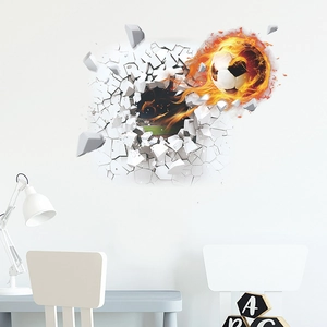 3D football wall decal with realistic fire effect and stadium scene for room decor