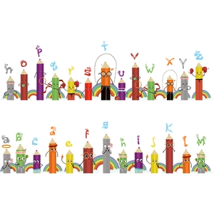 Vue détaillée des stickers muraux alphabet a-z style crayon pour chambre d'enfant