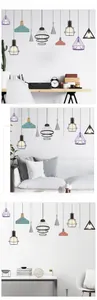 Detail of modern pendant lamp wall stickers with geometric designs and quote decals