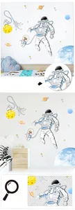 Detail of space dog astronaut and planets cartoon wall stickers for kids bedroom decor