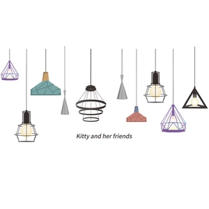 Macro detail of modern minimalist chandelier wall stickers in various geometric designs