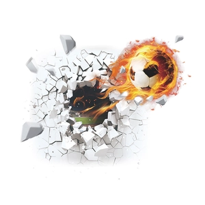 3D flaming soccer ball wall sticker breaking through white brick wall for home decor