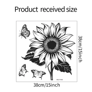 Detaillierte Maße der Sonnenblumen- und Schmetterlings-Wandsticker, 38cm x 38cm