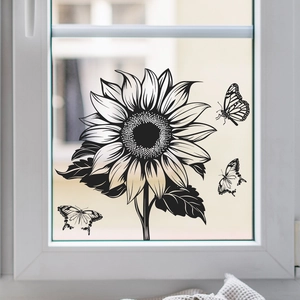 Schwarz Weiß Sonnenblume Schmetterling Wandtattoo Abnehmbare PVC Aufkleber Für Wohnzimmer Schlafzimmer Glasfenster Haus Dekoration Minimalistisch