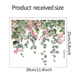 Detail view of tropical eucalyptus leaf wall sticker showing 29x25cm dimensions