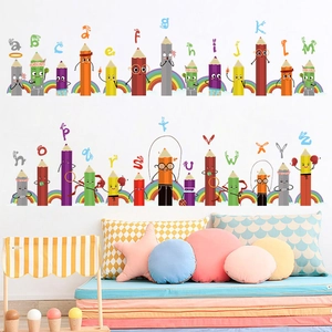 Stickers muraux 26 lettres anglaises crayon dessin animé pour chambre d'enfant