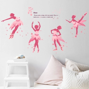 Adesivi murali silhouette ballerina rosa per decorazione camera da letto bambina