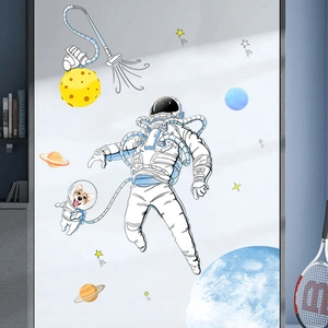 Cute astronaut dog and blue planet wall stickers for kids nursery bedroom decoration