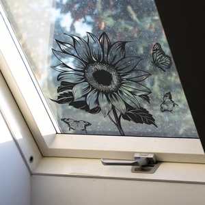Dekorative schwarze Sonnenblumen- und Schmetterlingsaufkleber für Wohnzimmerfenster