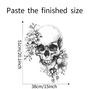 Detail of skull and flower wall decal showing the finished dimensions 51x38cm
