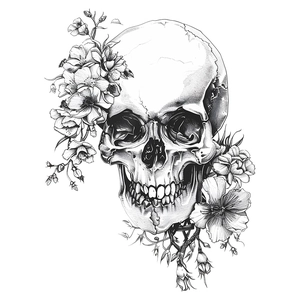 Halloween skull and floral wall sticker with realistic hand-drawn sketch art design