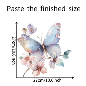 Detail showing dimension of a watercolor butterfly and floral self-adhesive wall sticker