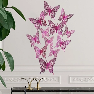 Set of 12 3D hollow butterfly wall stickers in purple gradient with various sizes