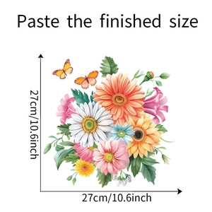 Detailed dimensions of butterfly flower wall stickers measuring 27cm by 27cm