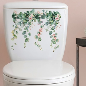 Self-adhesive tropical green leaf and floral toilet sticker for bathroom home decor