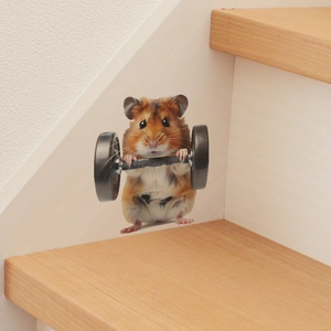Sticker mural hamster dessin animé avec haltère pour décoration de chambre et escaliers