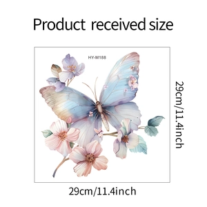 Detail of floral butterfly wall sticker showing product dimensions 29cm by 29cm