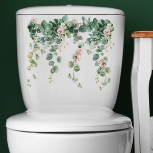Tropical plants and flower toilet stickers for bathroom wall decor and home styling