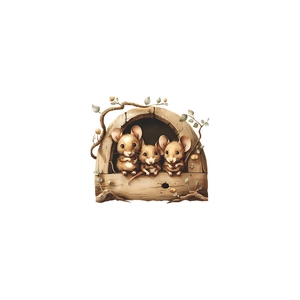 Cartoon mouse hole wall decals with cute mice and autumn berries for home decoration