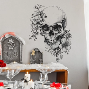 Halloween floral skull wall decal for bedroom or living room decoration art stickers