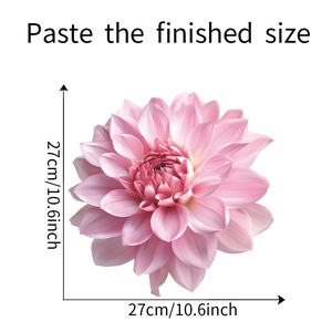 Detail view of pink dahlia wall sticker with dimensions 27x27cm for bathroom decor