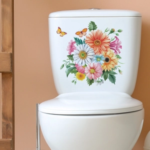 Self-adhesive floral butterfly toilet stickers for bathroom wall decoration