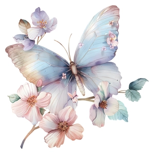 Dreamy blue butterfly and pink floral wall sticker for bathroom and home decor sticker