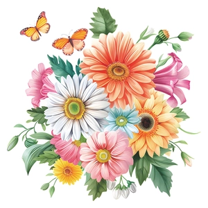 Colorful butterfly and floral wall decals featuring vibrant daisies for home decoration