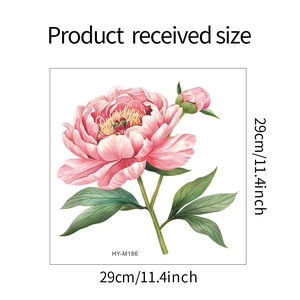 Pink peony flower wall sticker with product size specifications measuring 29cm x 29cm