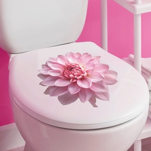 Pink dahlia flower toilet lid sticker made of waterproof PVC for bathroom home decoration