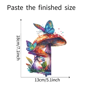 Detailed size guide of mushroom and butterfly wall stickers measuring 18x13cm for home decor