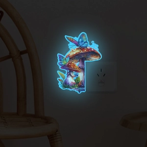 Glow-in-the-dark wall stickers with dream mushrooms and butterflies for light switches