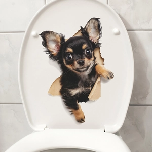 3D wall sticker featuring a cute Chihuahua dog breaking through for home decor