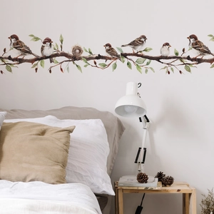 Realistic birds on branches wall stickers for bedroom or living room home decor