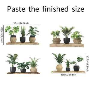 Size chart showing dimensions for self-adhesive potted plant wall stickers