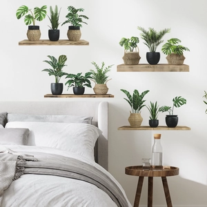 Modern Nordic Green Potted Plants On Wooden Shelf Wall Stickers PVC Removable Waterproof Decal For Home Bedroom Living Room Decor