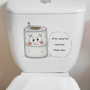 Funny toilet paper cartoon sticker with Keep Clean slogan for bathroom decor