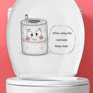 Creative Cartoon Toilet Lid Sticker Removable Waterproof PVC Bathroom Decal Slogan Keep Clean Pattern Wall Decoration