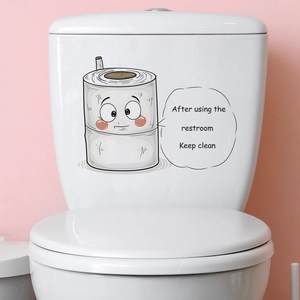 Cute toilet paper roll sticker with 'Keep Clean' slogan for bathroom wall and toilet decor