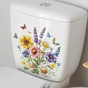 Floral and butterfly self-adhesive wall stickers for bathroom and bedroom decor