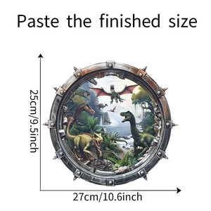 Detail view of round 3D dinosaur wall sticker with dimensions 25cm by 27cm for kid rooms