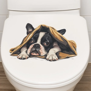 Cute French Bulldog toilet lid wall sticker for minimalist bathroom home decoration