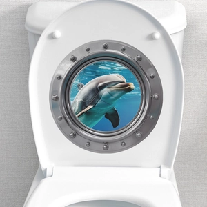 3D Dolphin Sea World Porthole Wall Sticker Removable PVC Waterproof Ocean View Fake Window Decal For Bathroom Toilet Home Decor