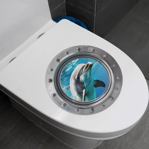 3D ocean dolphin submarine porthole window sticker for bathroom toilet cover decor