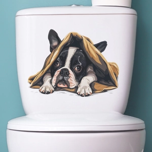 Cute Cartoon French Bulldog Waterproof PVC Toilet Sticker Removable Animal Wall Decal For Bathroom Kids Room Home Decor