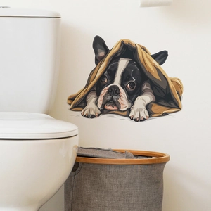 Cute Boston Terrier dog wall sticker for home bathroom decor with puppy cartoon design